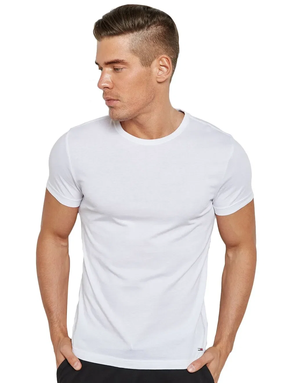 Camisetas Tommy Hilfiger Masculinas Classic Crewneck Brancas Pack 3UN