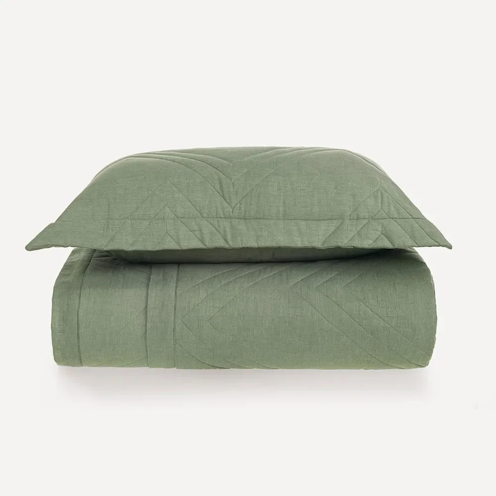 Colcha com Porta-travesseiro 100% Algodão Tesso Verde
