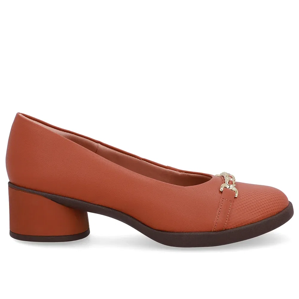 Scarpin Marrom Couro Enfeite
