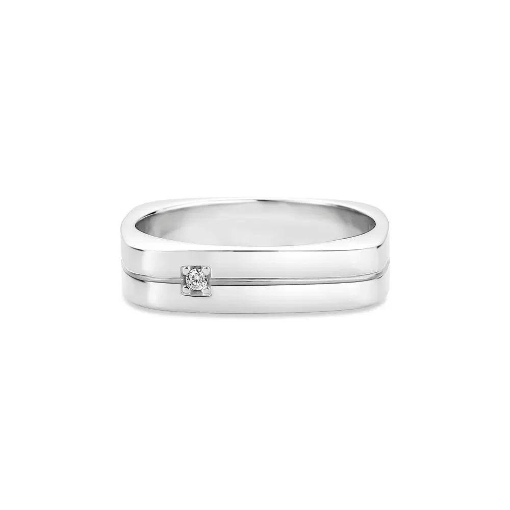 Aliança Life Quadrada Prata Cravejada, 3.5mm