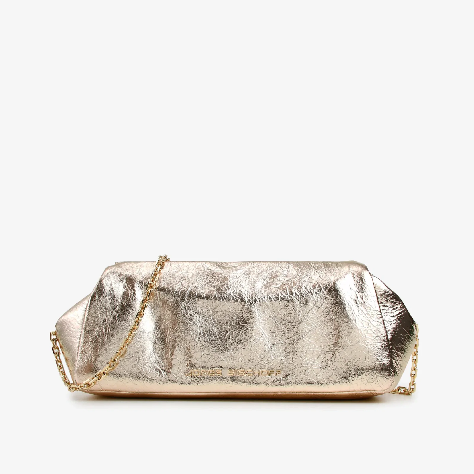 Bolsa Clutch Metal Ouro Claro Couro