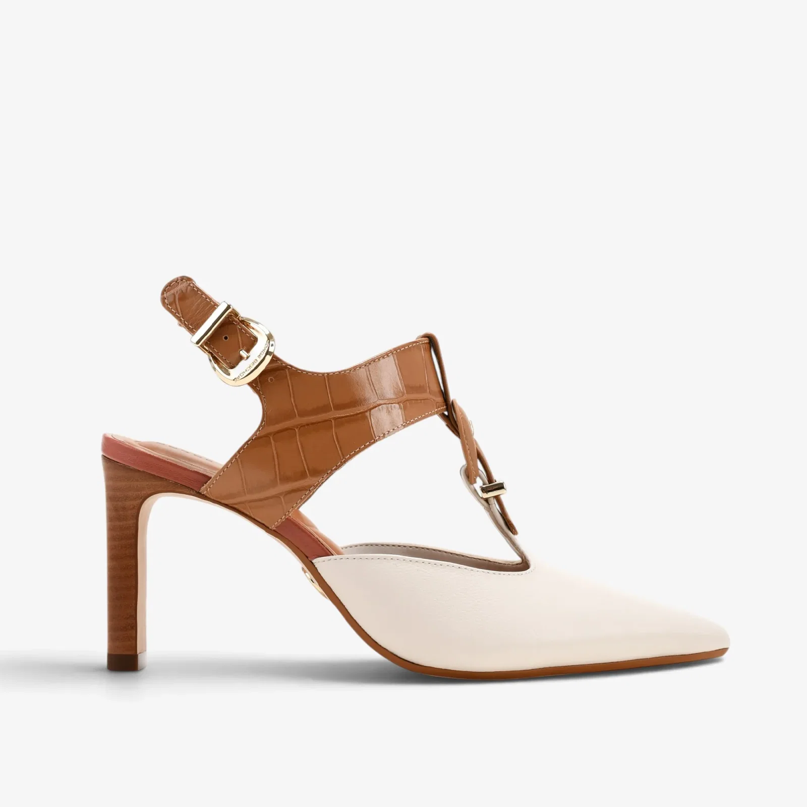 Slingback Off White Algodão Caramelo Trigo Couro