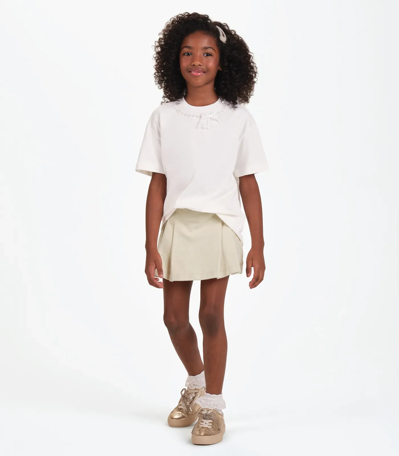 Shorts Saia Menina Trick Nick Bege