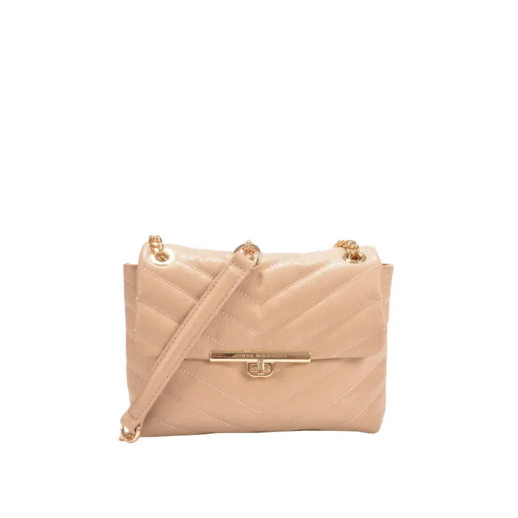 Bolsa De Ombro Mercedes Pequena Nude Sand Couro