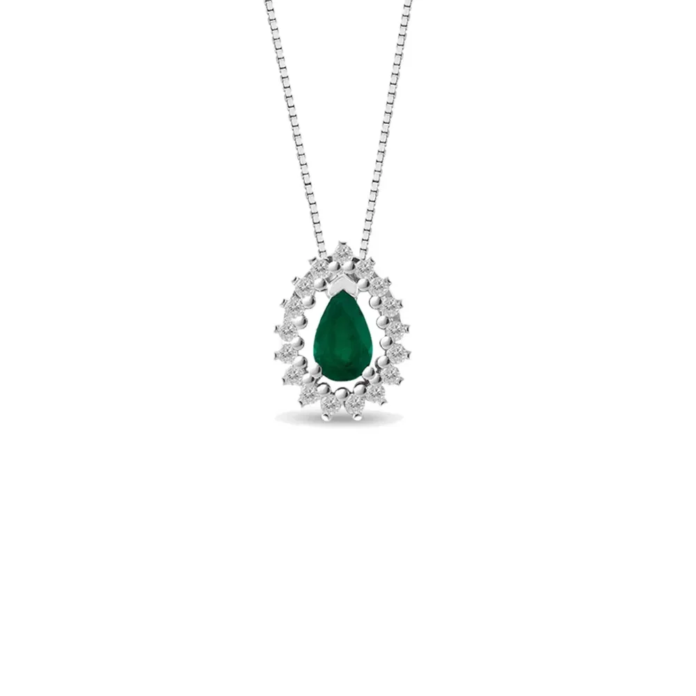 Pingente Classic Oriental em Ouro Branco 18k com Esmeralda e Diamantes, 10mm — imagem 1