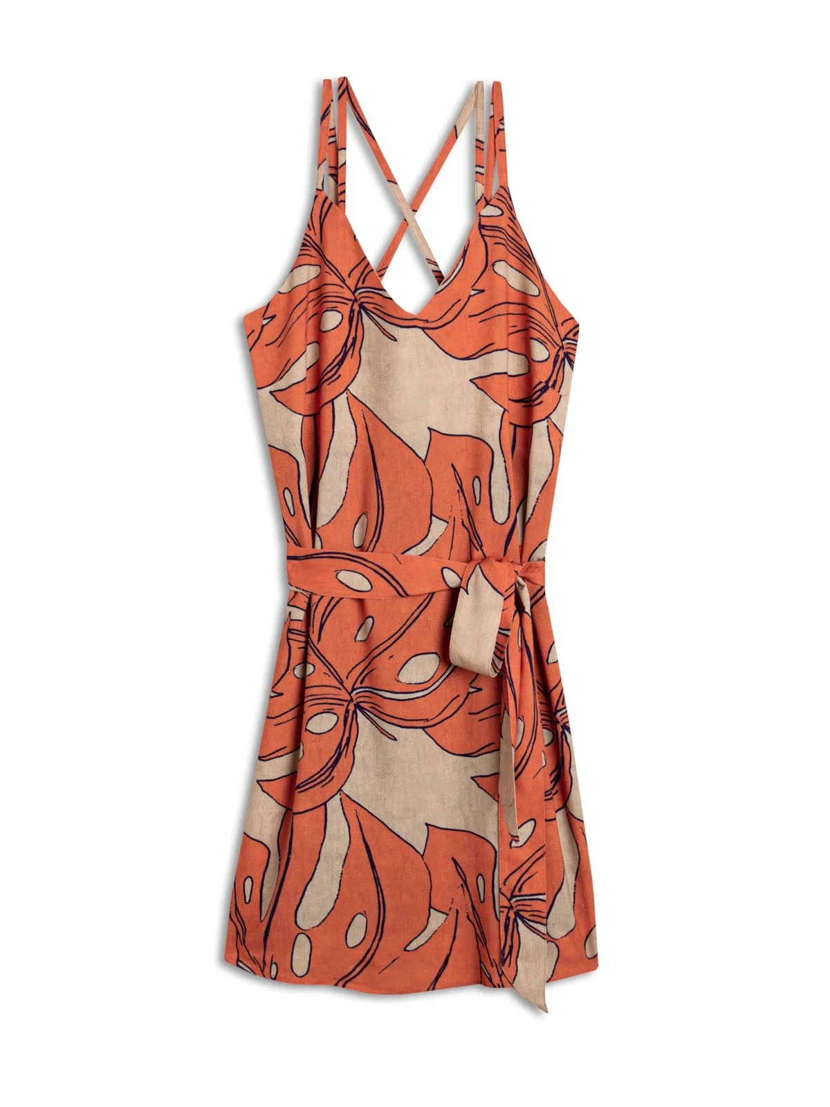 Vestido Tiras Splitz Estampado Laranja