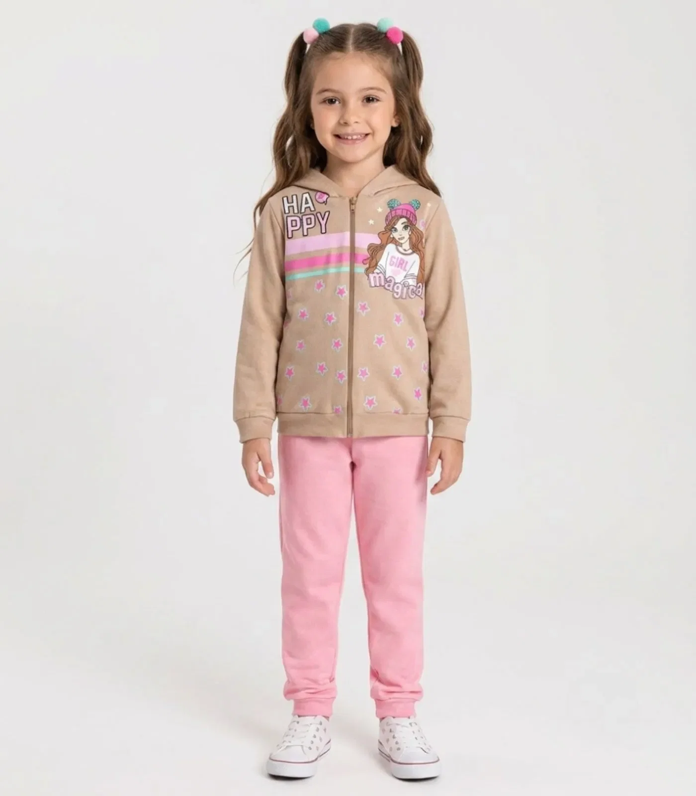 Conjunto Moletom Menina Jaqueta E Calça Kappes Bege — imagem 1