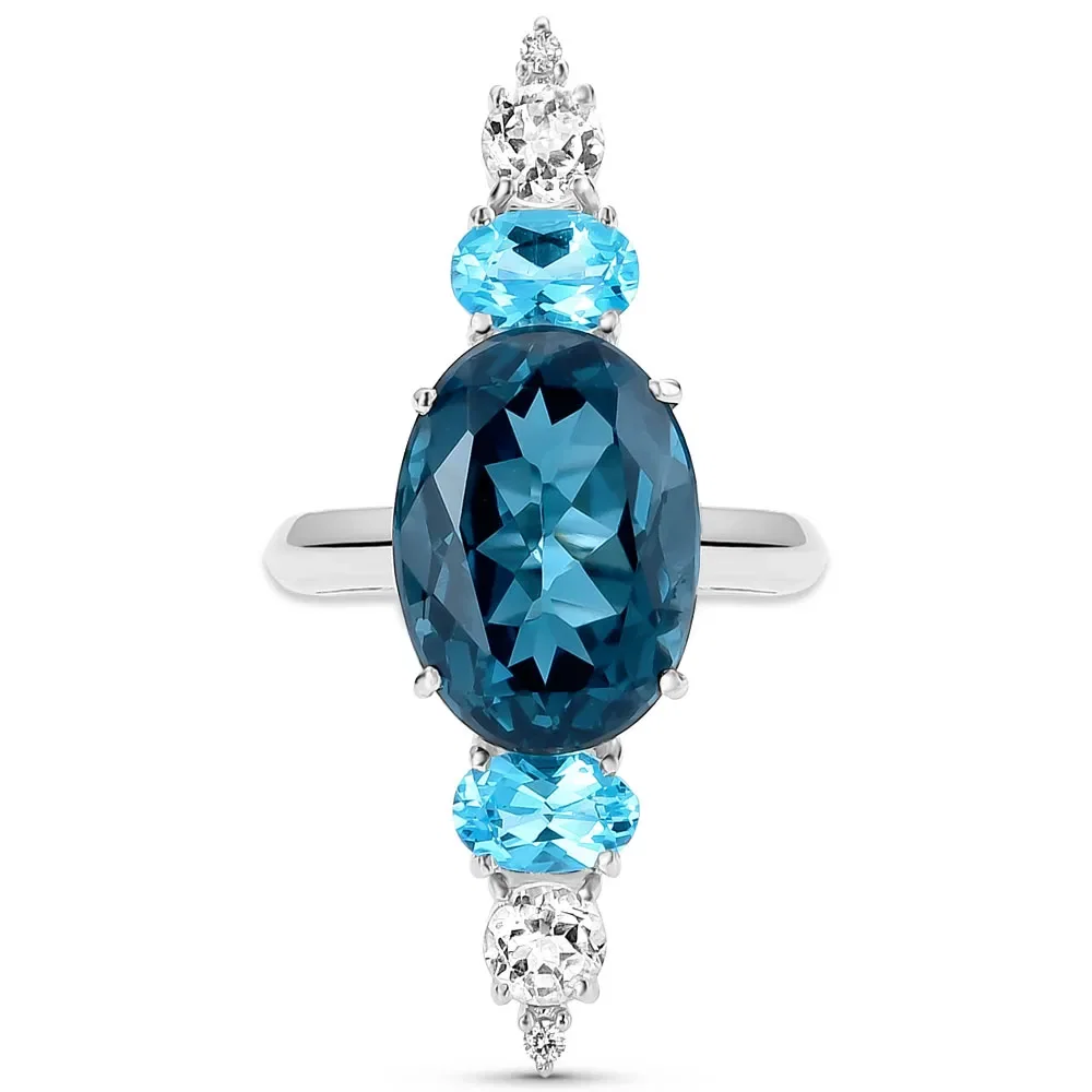 Anel Equilibrio em Ouro Branco 18k com Topázio Swiss, Topázio London, Topázio Incolor e Diamantes
