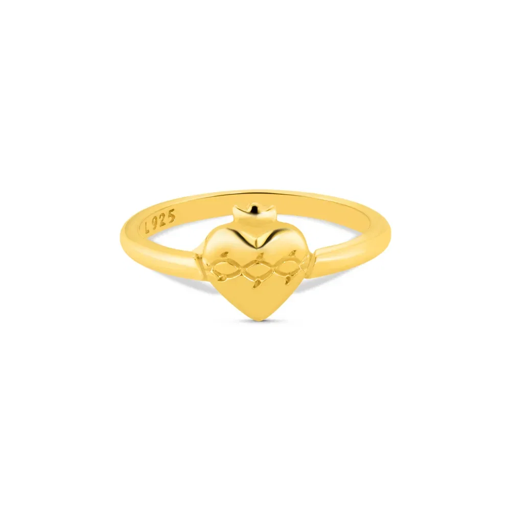 Anel Life Religião Sagrado Coração em Prata 925 com Banho de Ouro Amarelo 18k — imagem 1