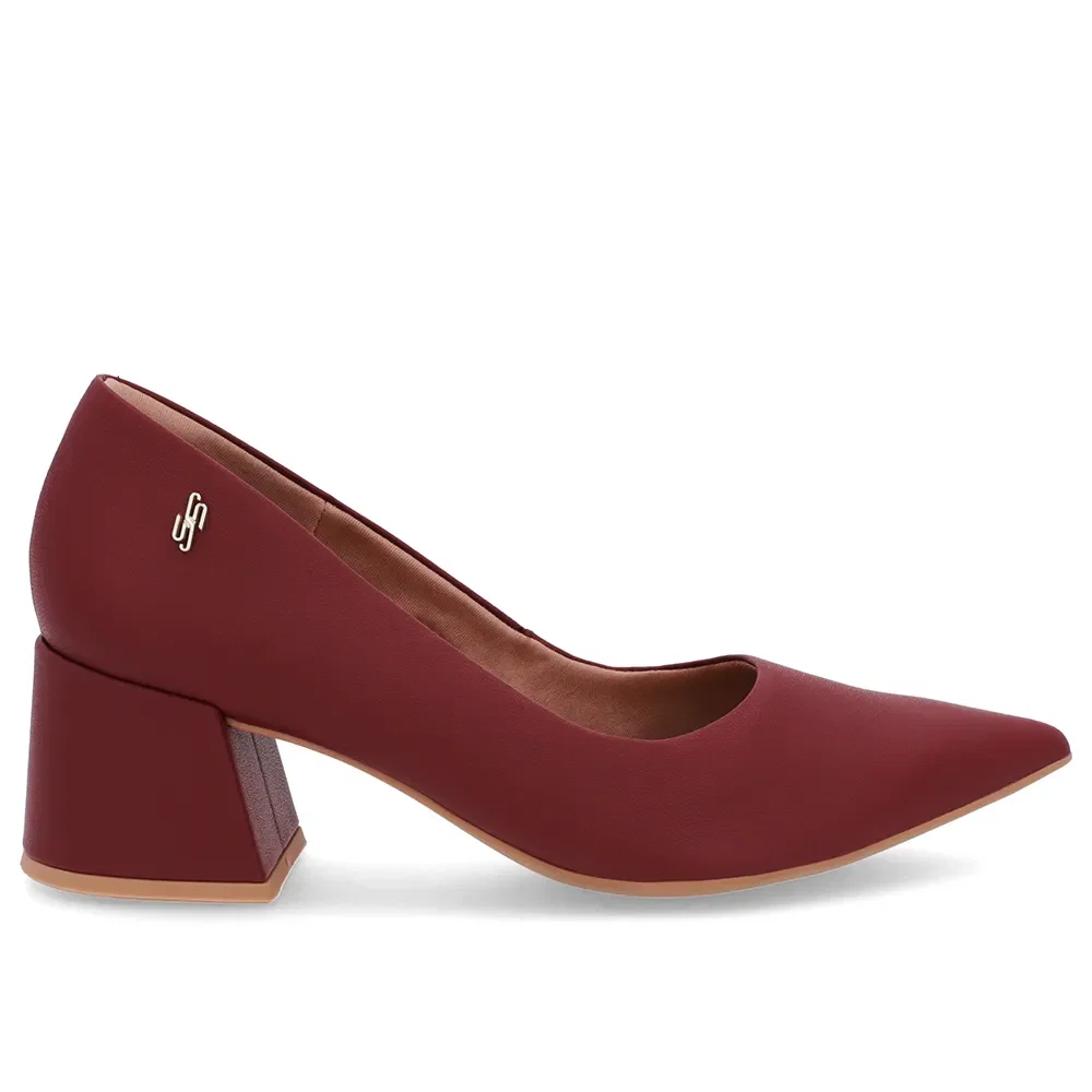 Scarpin Salto Bloco Couro Vermelho Bico Fino — imagem 1