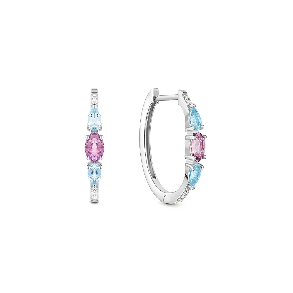 Argola em Prata 925 com Ametista Roxa e Topázios Azul, 23mm — imagem 1