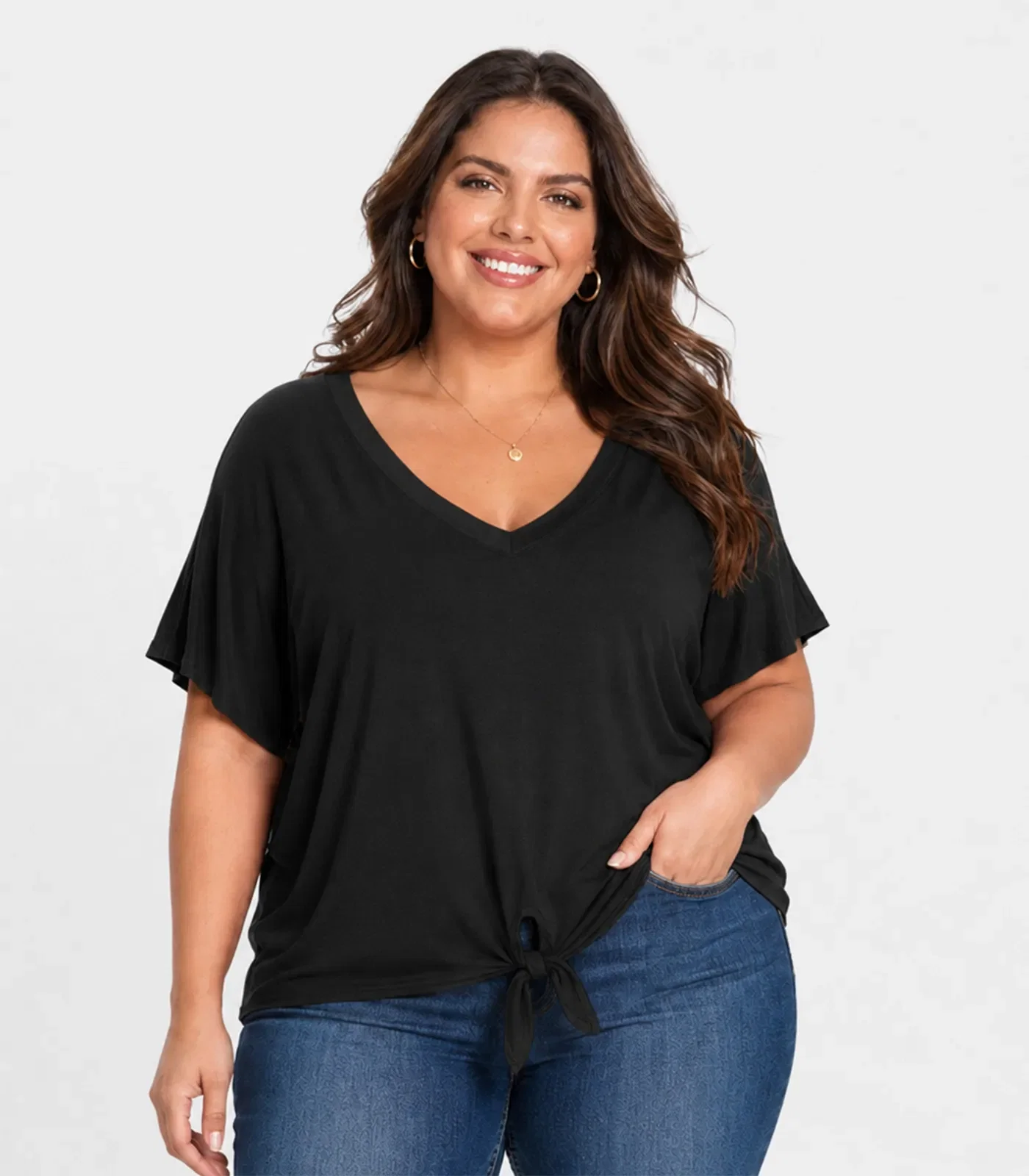 Blusa Feminina Manga Curta Decote Em V Secret Glam Preto