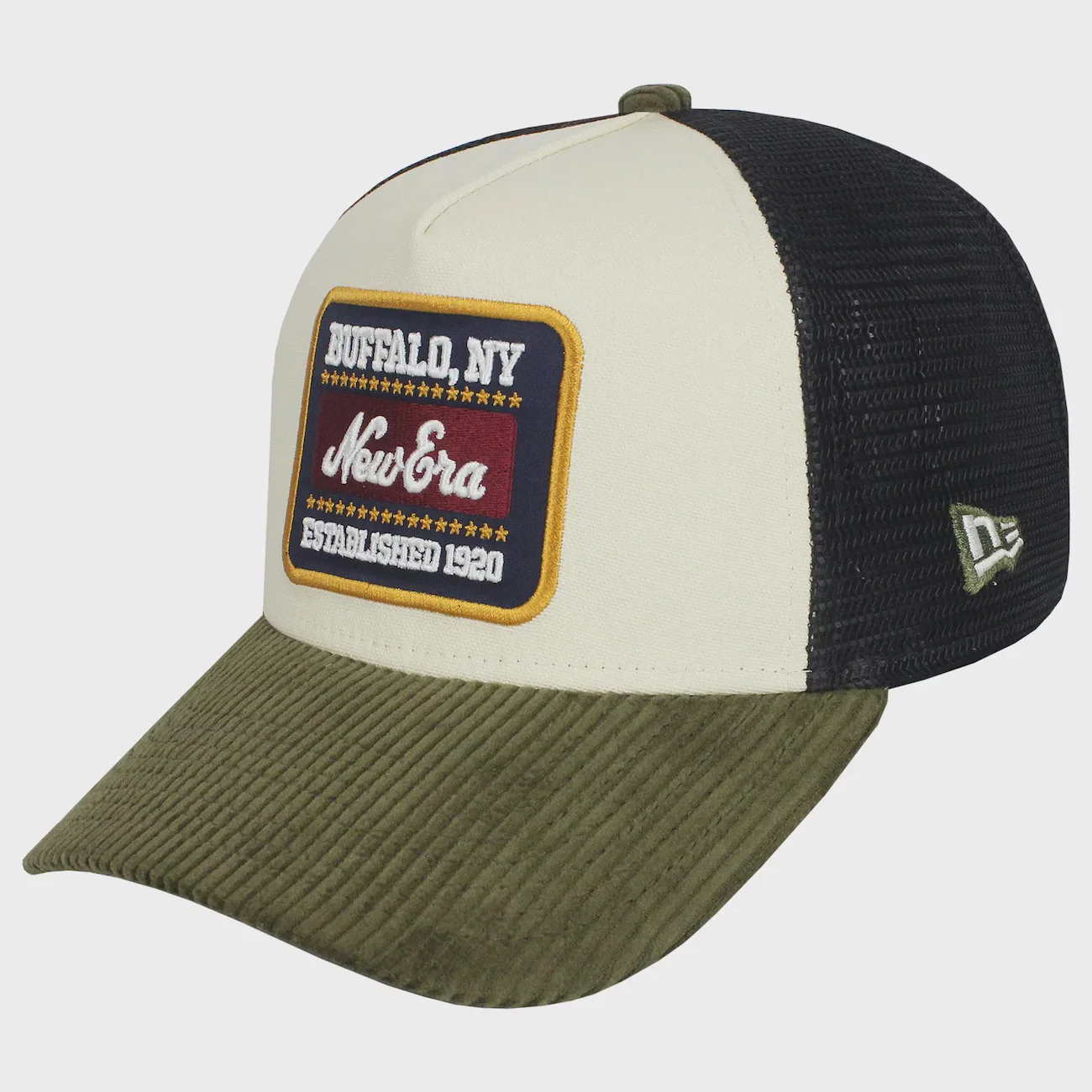Boné Masculino New Era Patch Cord EF Trucker Beige Navy - Aba Curva