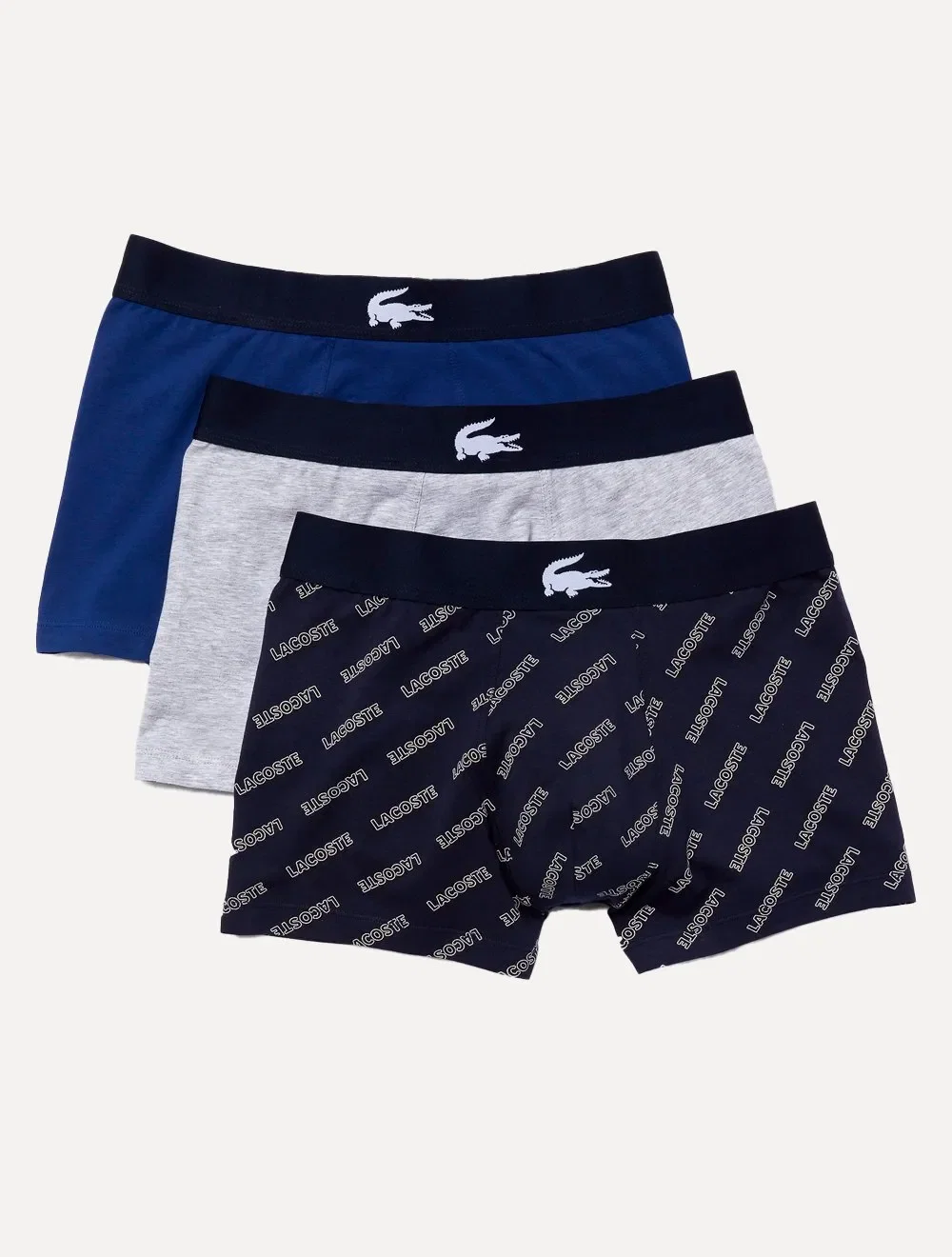 Cuecas Lacoste Masculinas Boxer Casual Stretch Logo Marinho / Branca / Mescla Pack 3UN