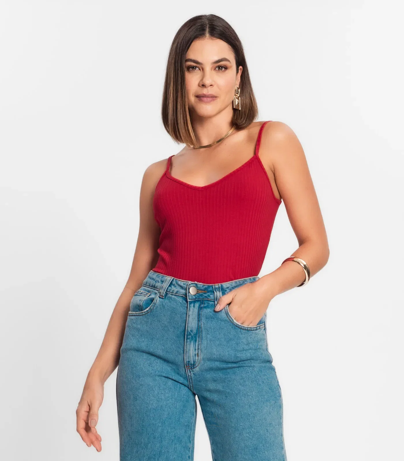 Blusa De Alça Feminina Ribana Canelada Rovitex Vermelho