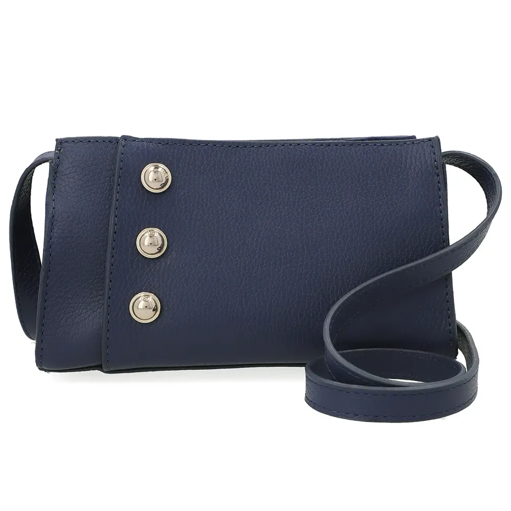 Bolsa Tiracolo Couro Azul Com Enfeite Botão — imagem 1