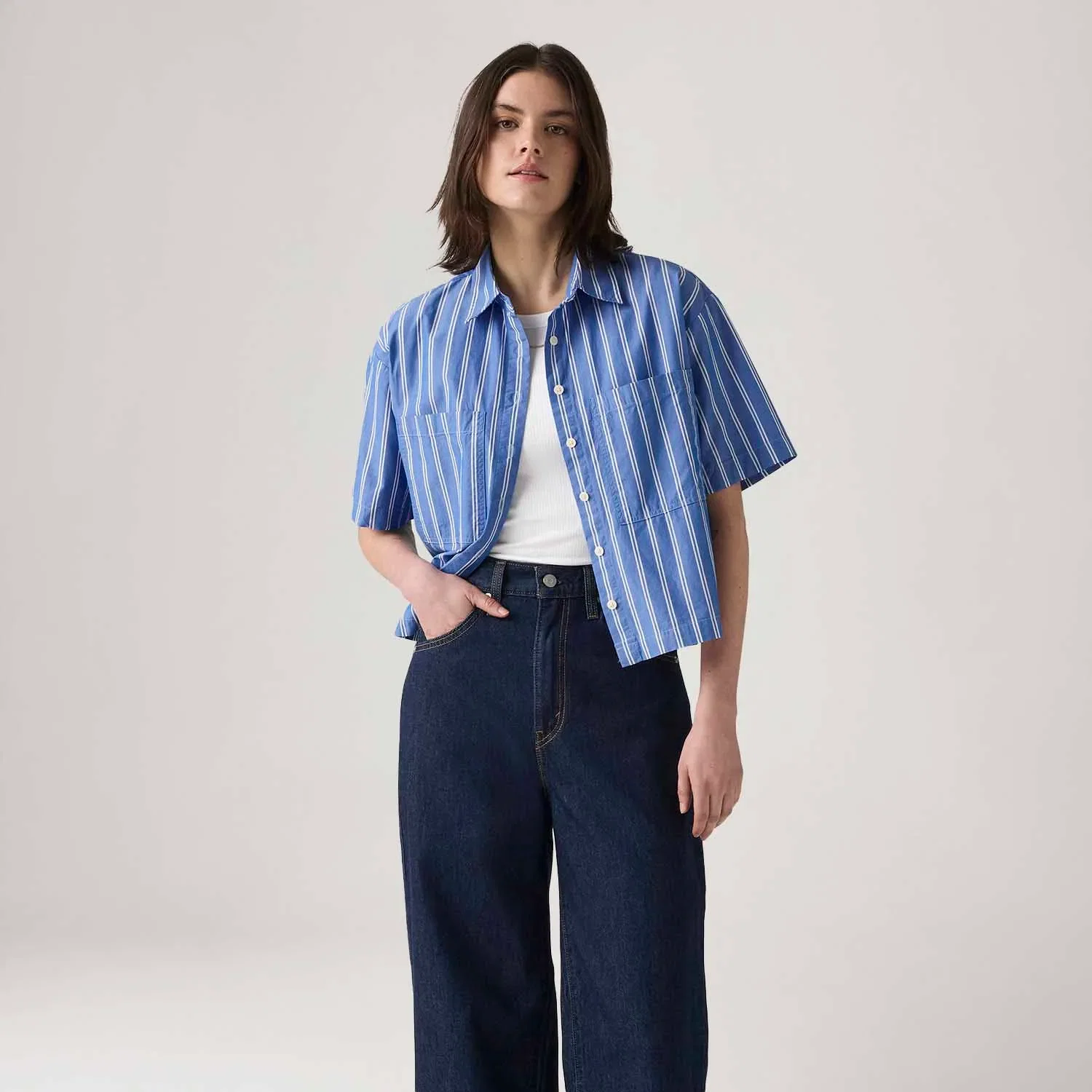 Camisa Levi's® Harlie Cropped Azul Manga Curta — imagem 1