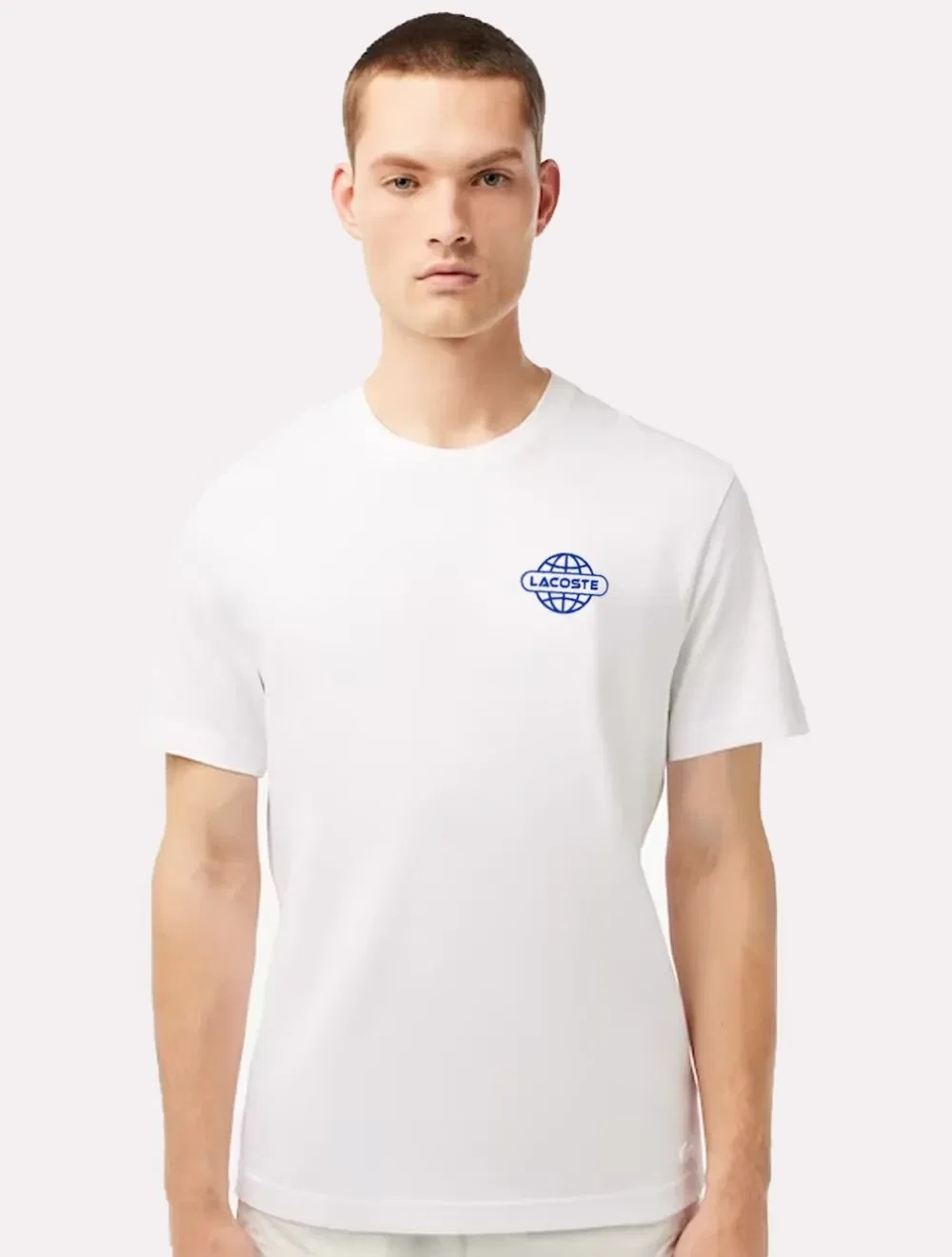 Camiseta Lacoste Masculina Regular Fit Blue Worldwide Branca