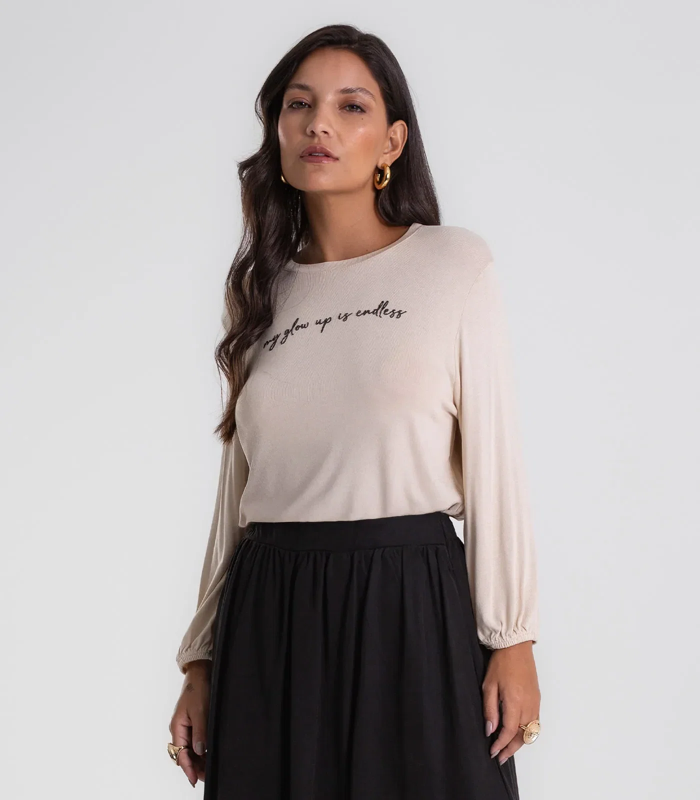 Blusa Manga 3/4 Bufante Visco Endless Feminina Bege