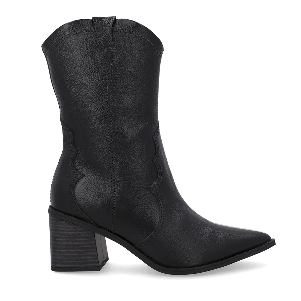 Bota Preta Couro Bico Fino Western — imagem 1