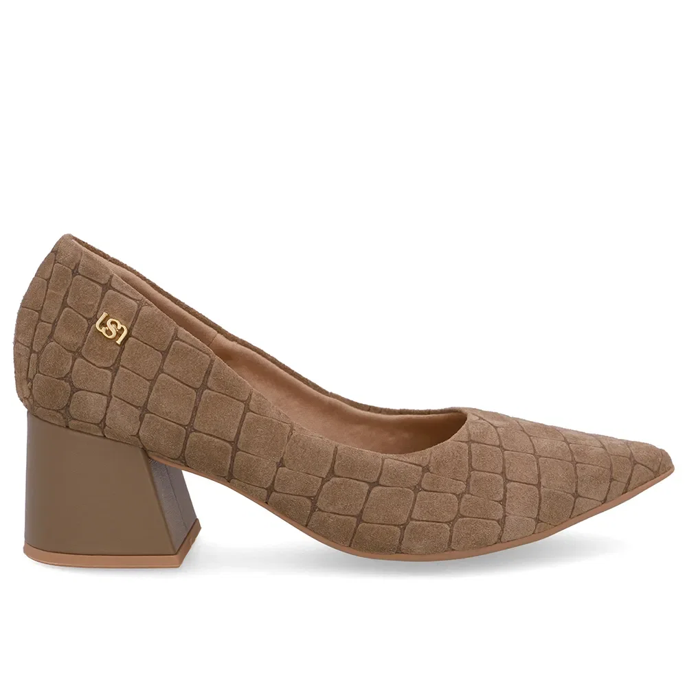 Scarpin Marrom Bico Fino Croco Camurça — imagem 1