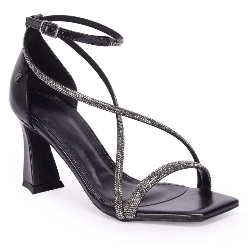 Sandália Alta Tiras Strass 8,5cm