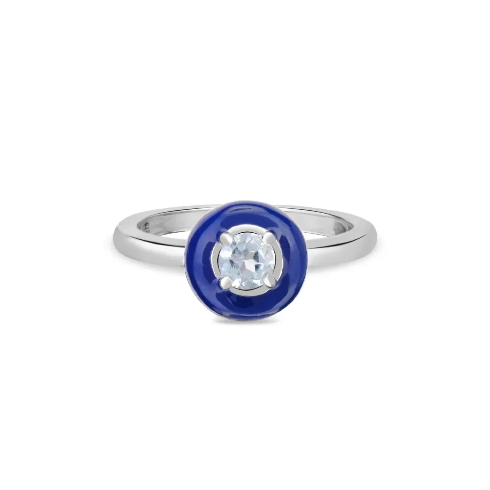 Anel Life Encanto em Prata 925 com Topázio Azul e Esmalte