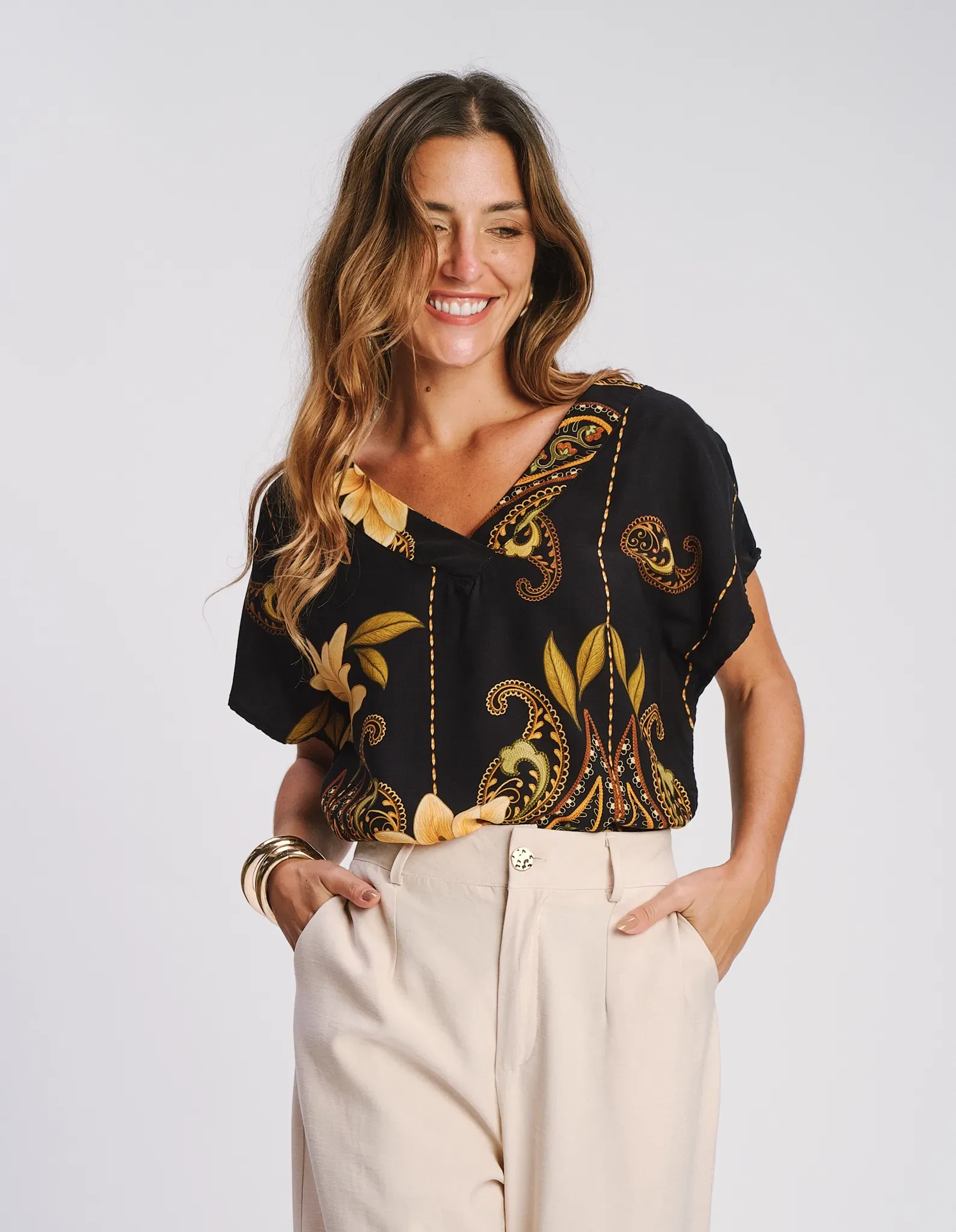 Blusa Estampada Azaleia Barrada - Preto — imagem 1