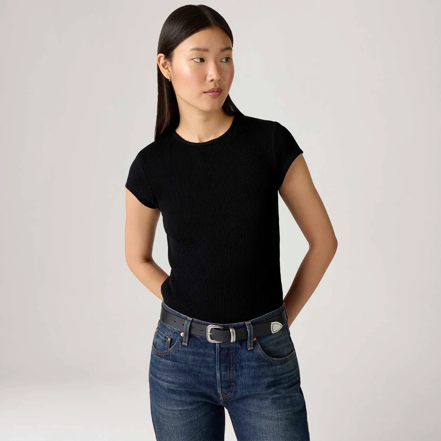Camiseta Levi's® Dry Goods Waffle Preta Manga Curta