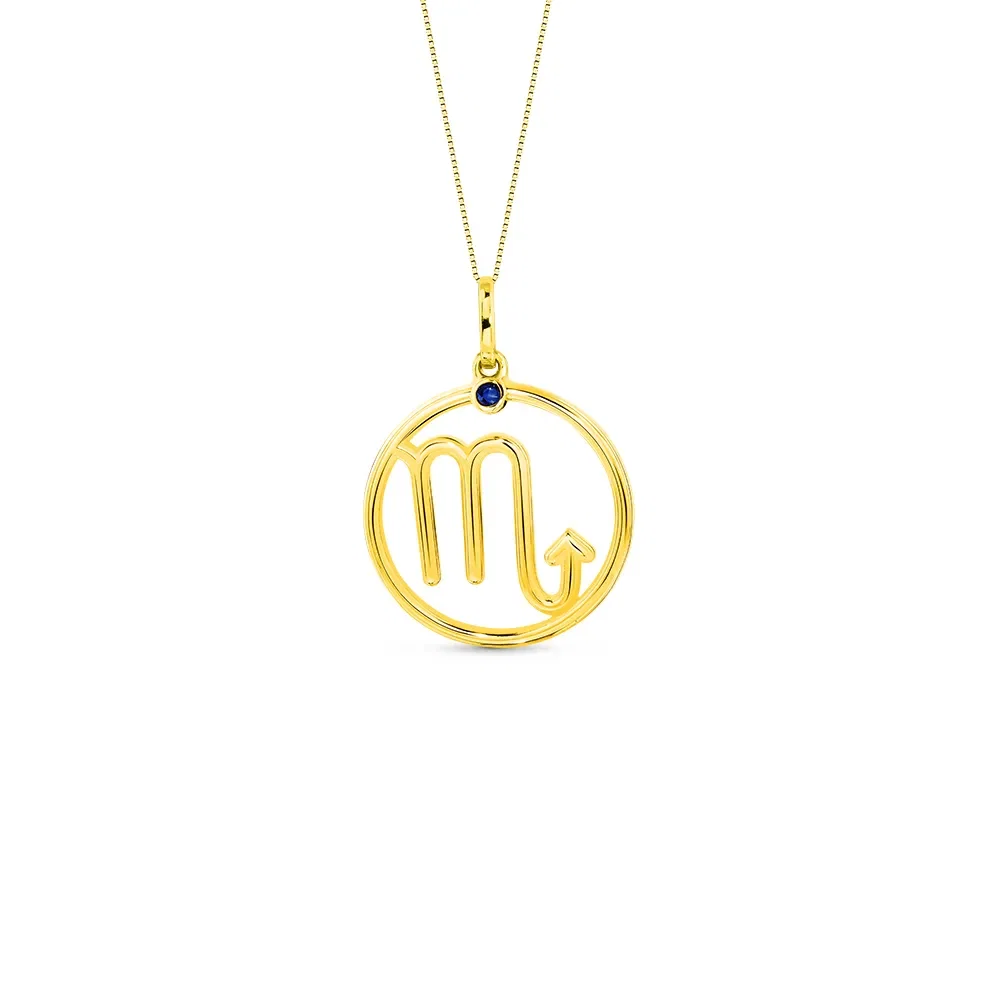 Pingente ZodíAço Escorpião em Ouro Amarelo 18k com Safira Azul , 17mm