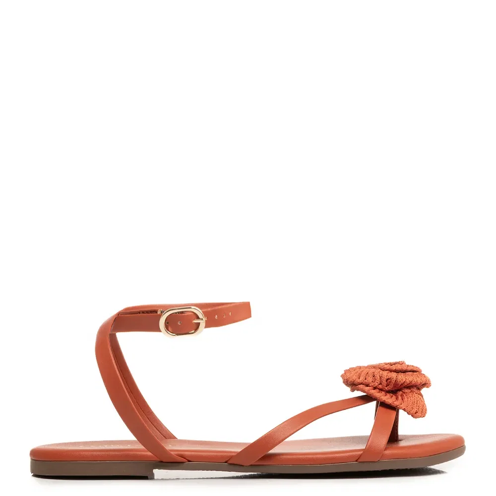 Rasteira Laranja Flor Crochê