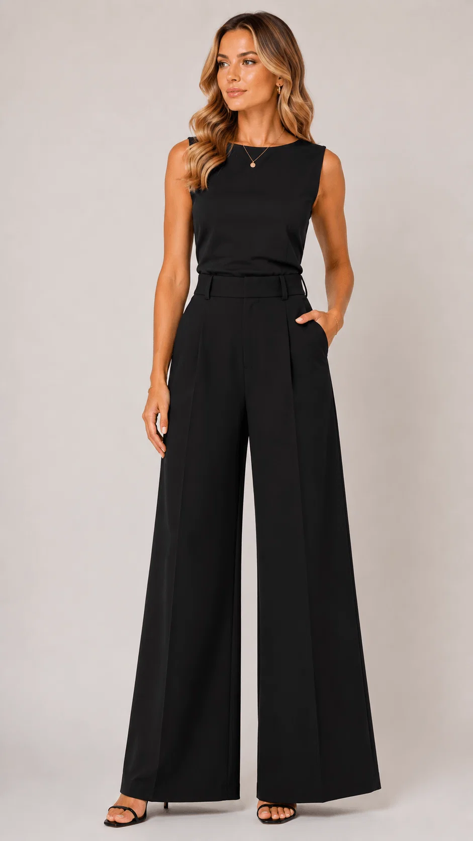 Calça Pantalona Pregas - Preto