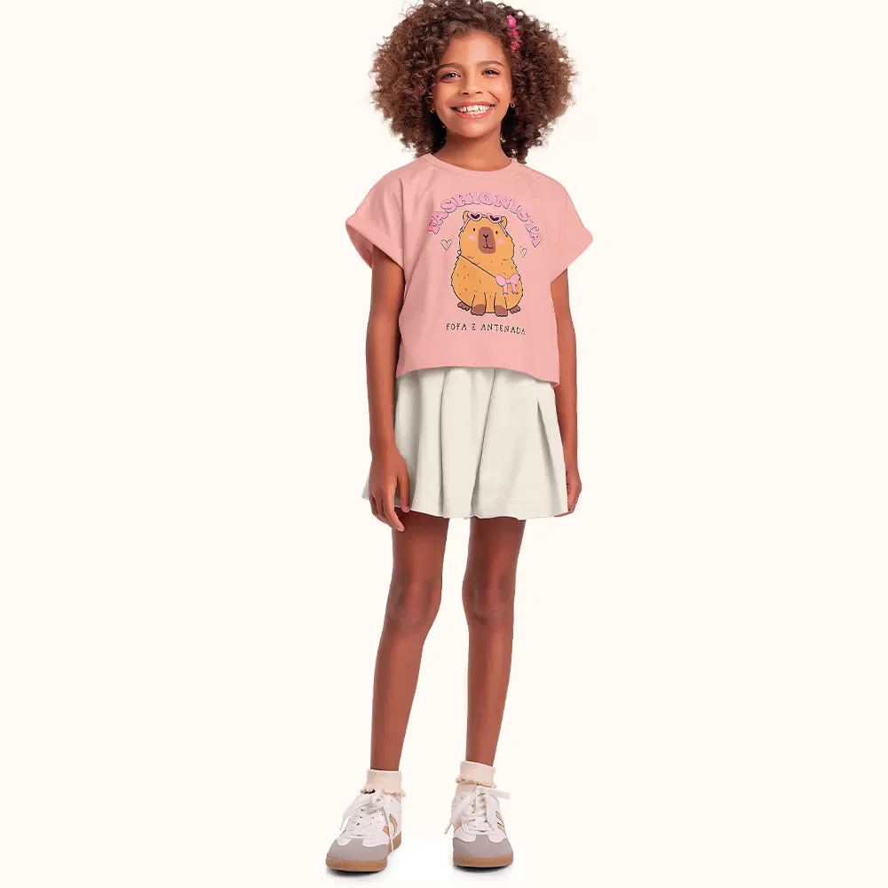 Conjunto blusa capivara em meia malha e short em moletinho — imagem 1