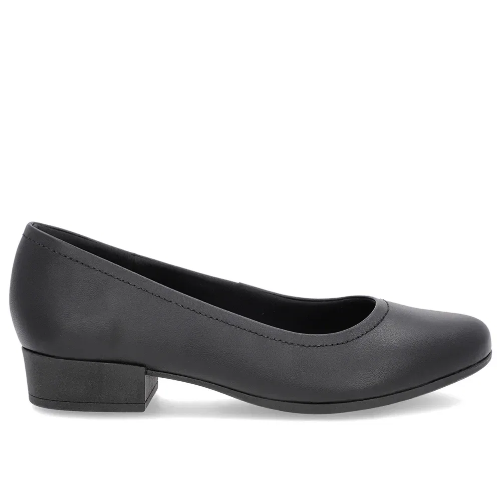 Scarpin Preto Couro Bico Redondo