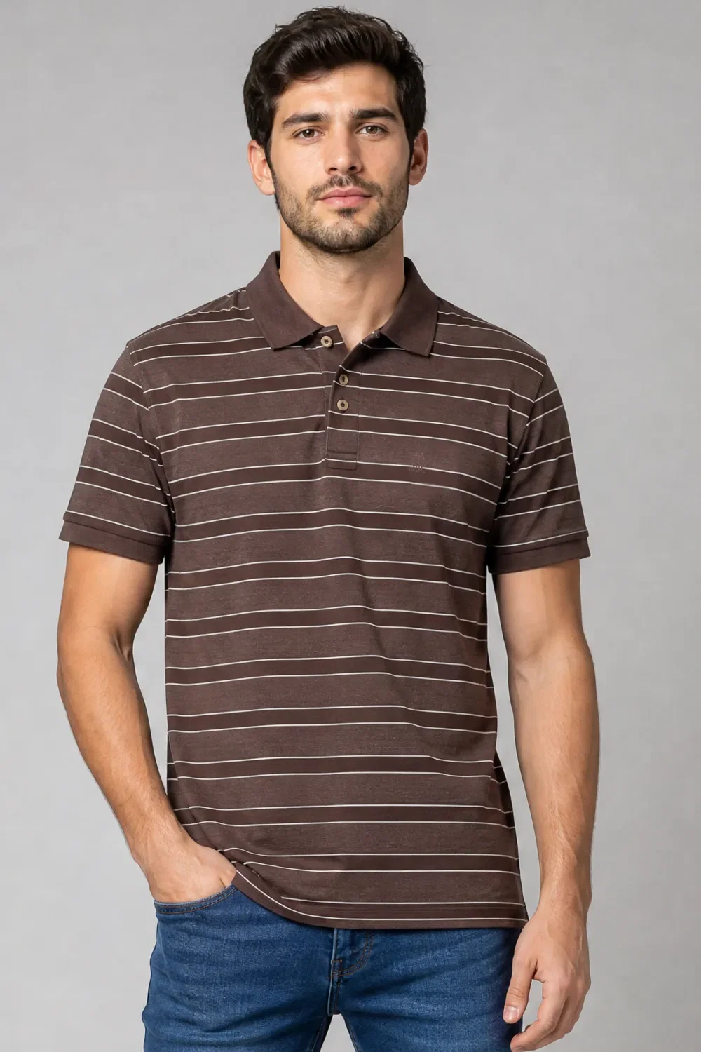 Polo Piquet Listrada Canelada Polo Wear Marrom