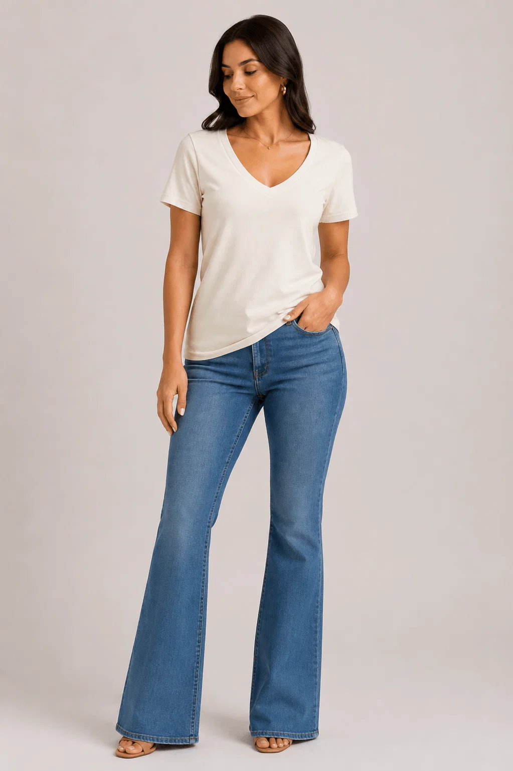 Blusa Básica Algodão Peruano Decote v - Off White