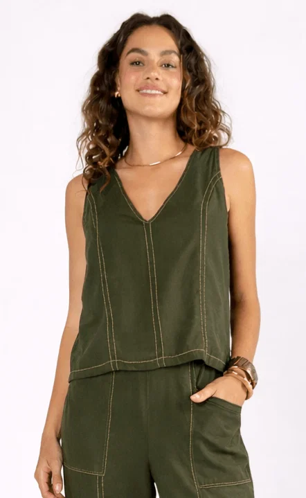 Calça Detalhe Pespontos - Verde Militar — imagem 1