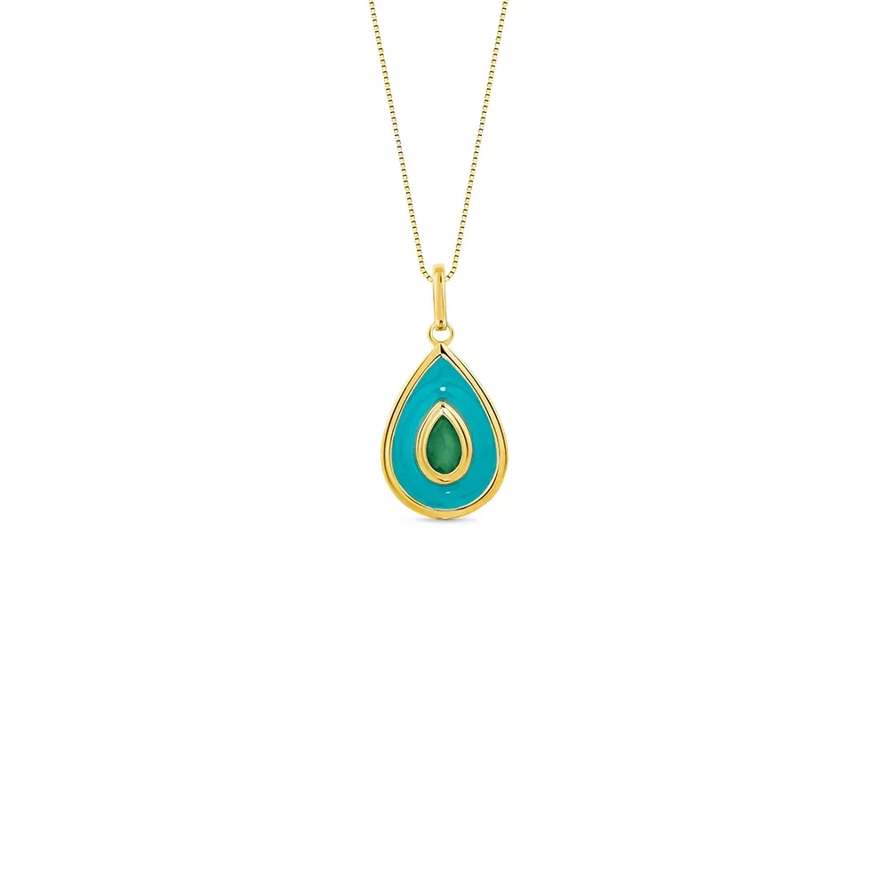 Pingente Trend em Ouro Amarelo 18k com Esmeralda e Esmalte, 15.5mm