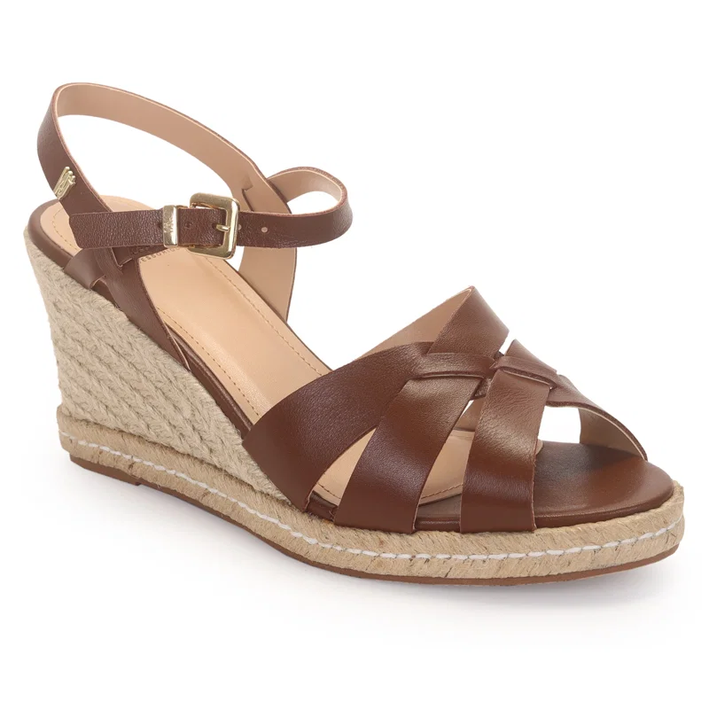 Sandália Anabela Couro Tiras Fivela Personalizada Sola Pesponto 8cm