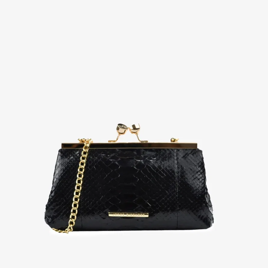 Bolsa Clutch Preto Ocre Pele Cobra Python