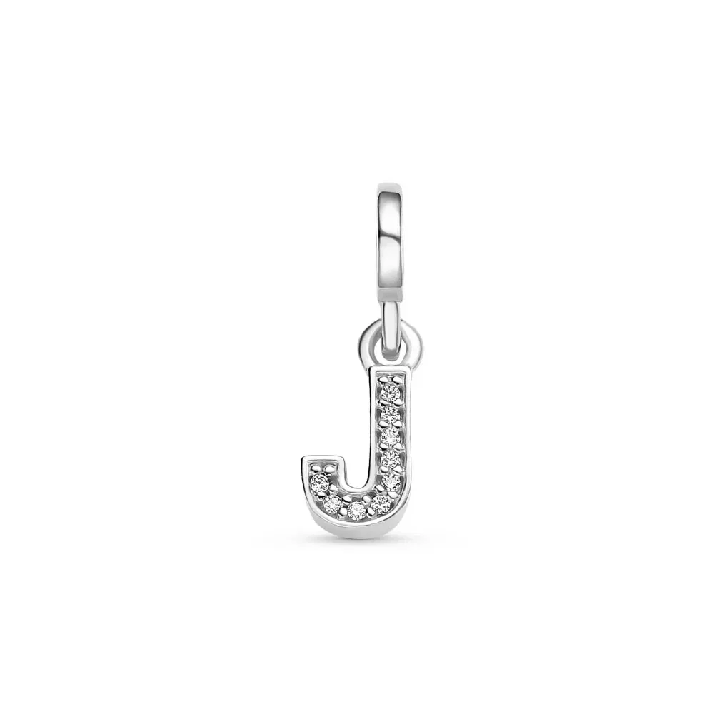 Pingente Life Letra J em Prata 925 com Pedras Incolores — imagem 1