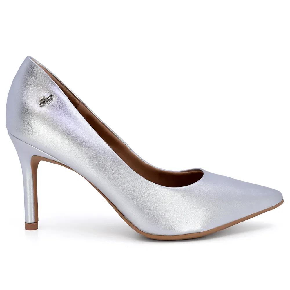 Scarpin Bico Fino Couro Metalizado Prata — imagem 1