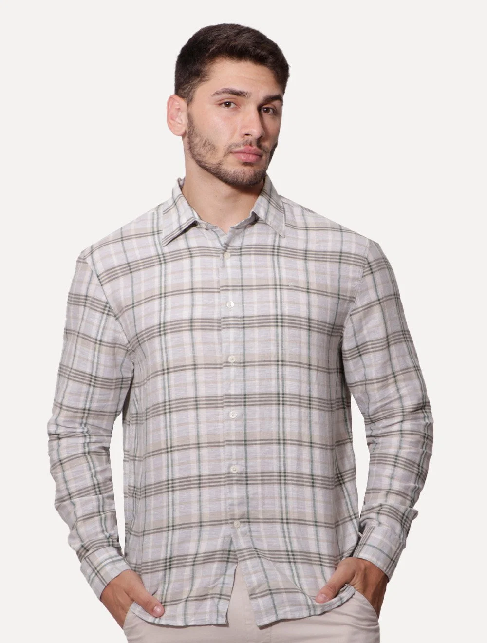 Camisa Ellus Masculina Garden Plaid Classic Anatômica Xadrez Off-White