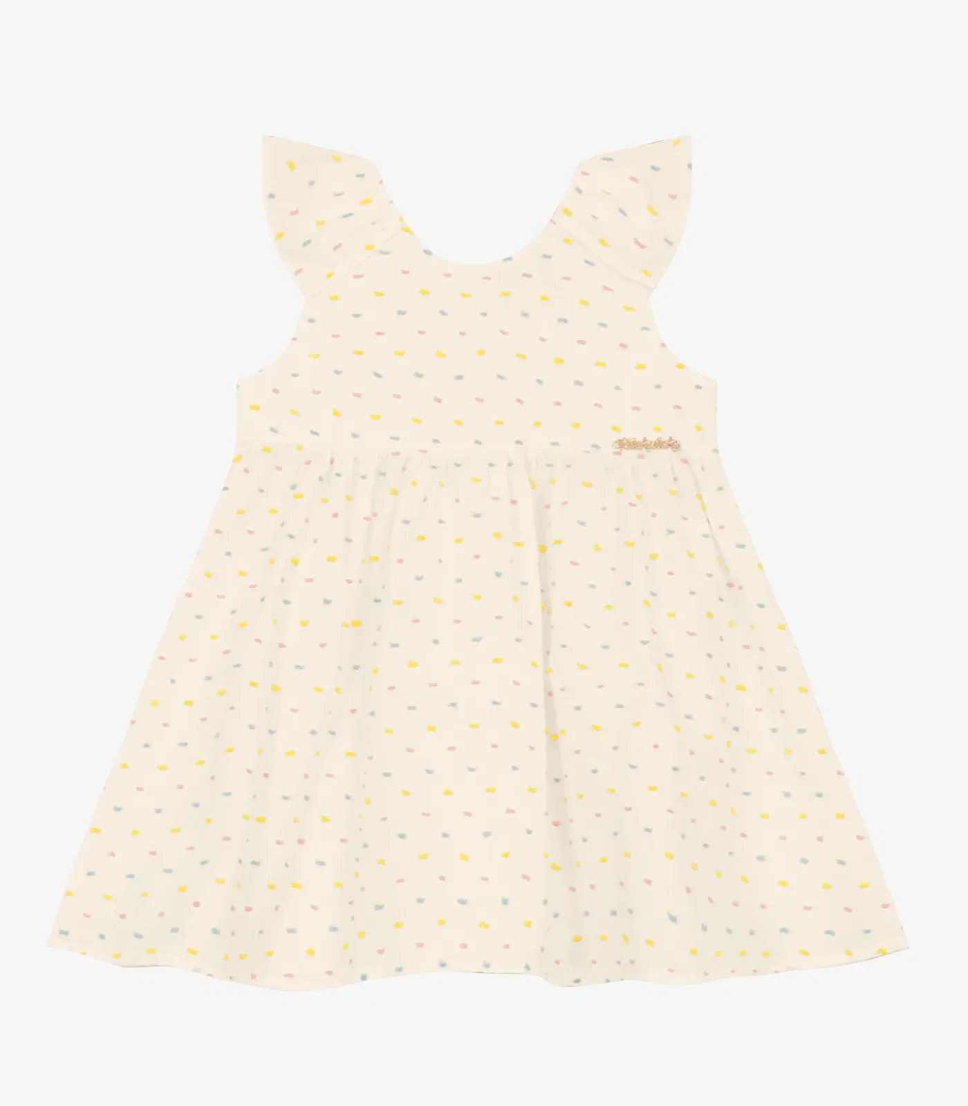Vestido Infantil em Cotton Plumetis Trick Nick Bege