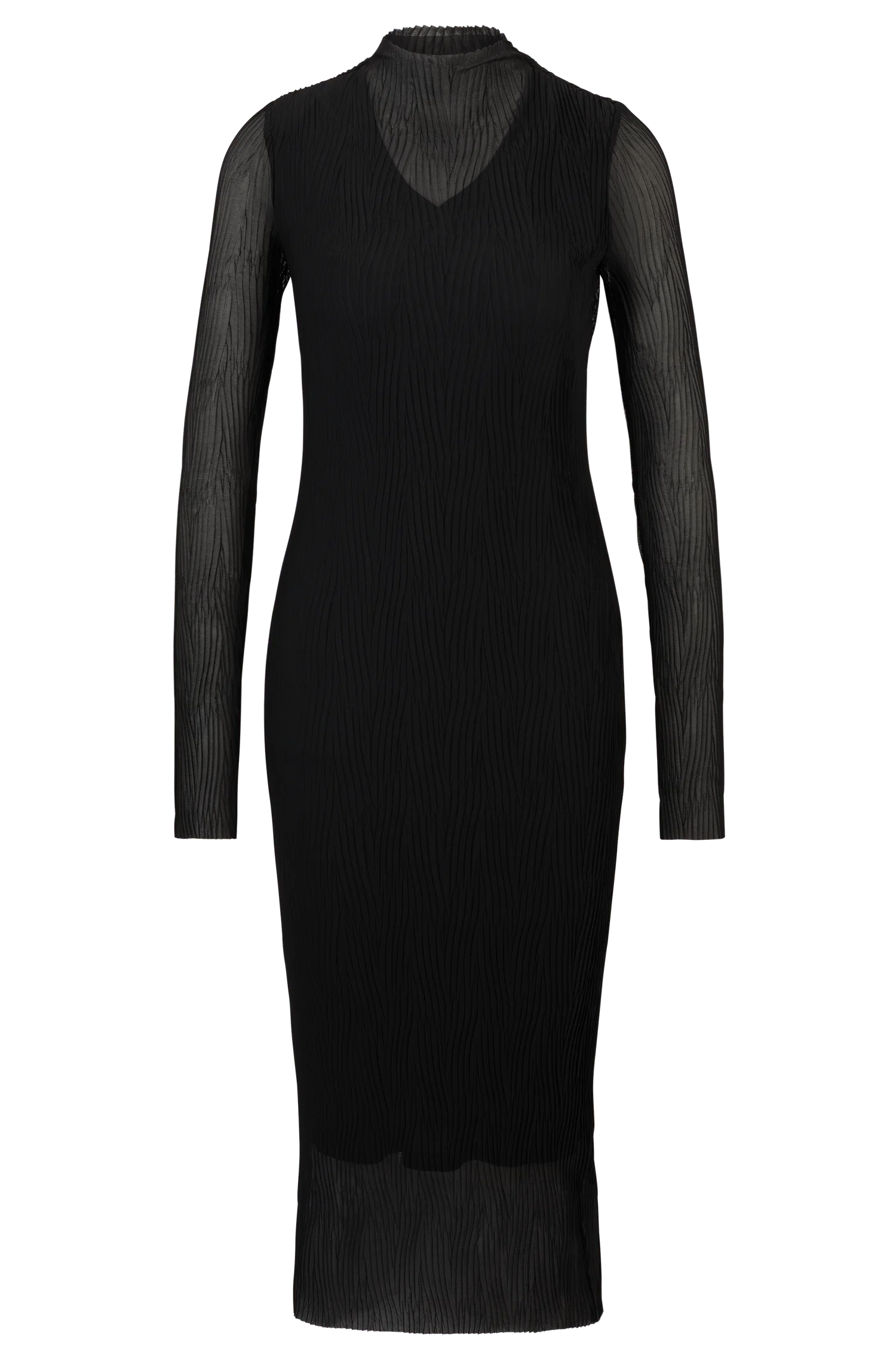 Vestido Forrado Em Tule Plissado Com Gola Alta — imagem 1