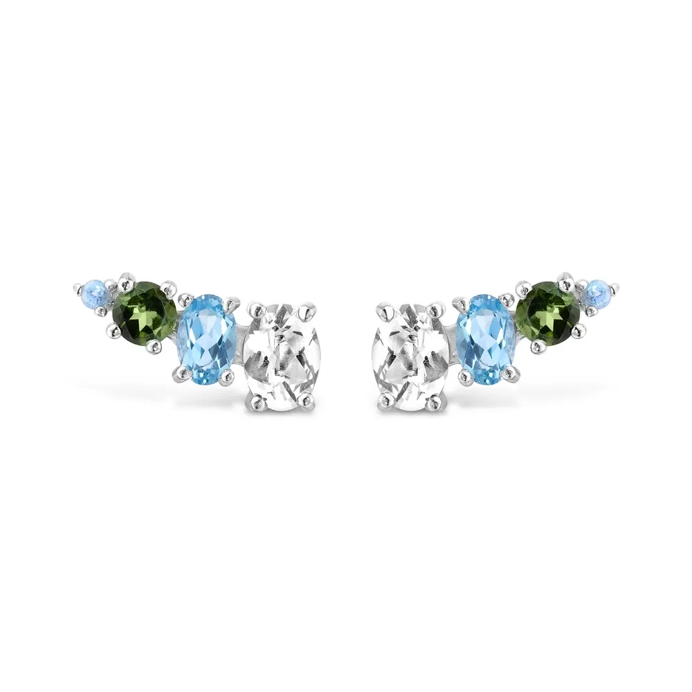 Brinco Ear Cuff Marine em Prata 925 com Cristal, Turmalina Verde e Topázio Swiss — imagem 1