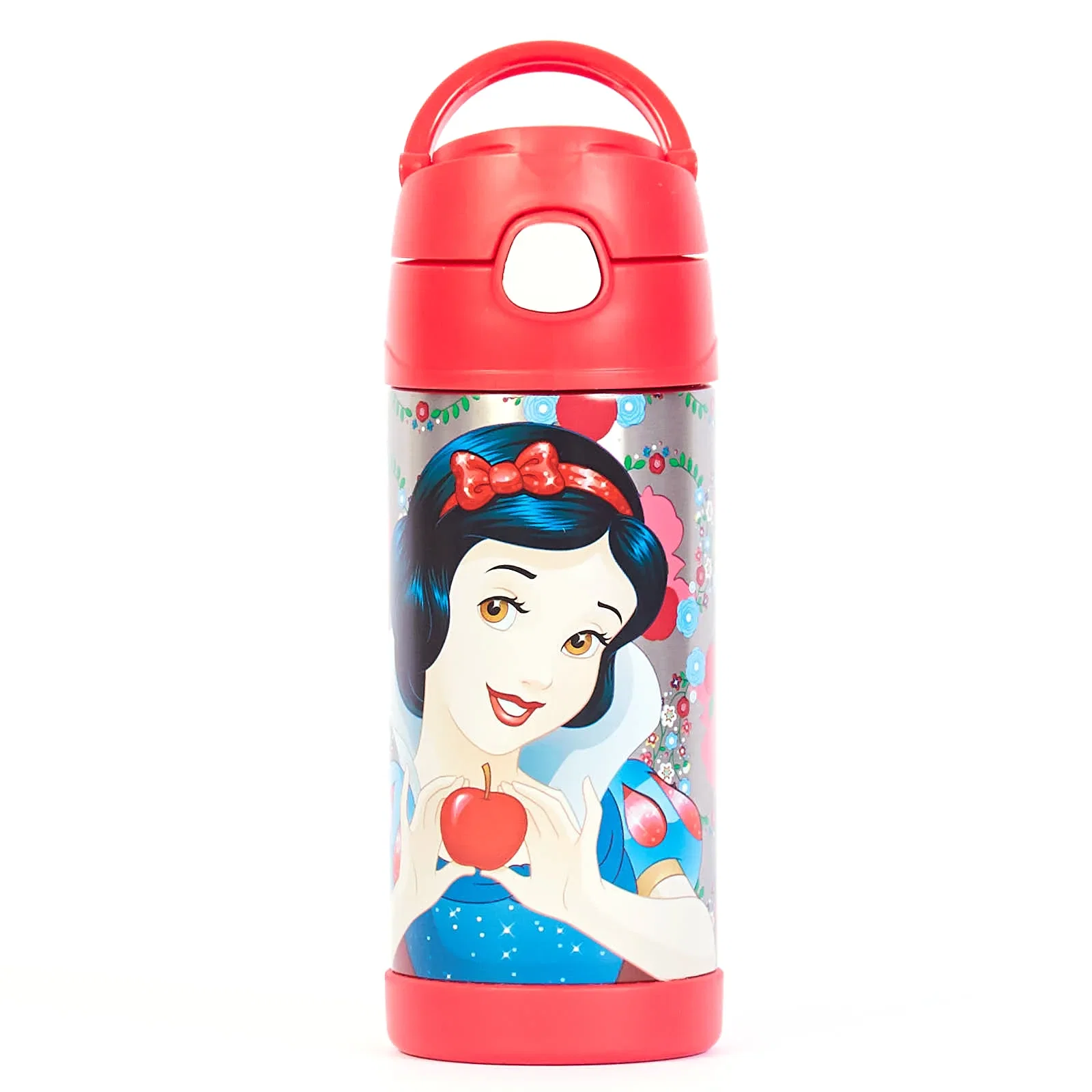 Garrafa Térmica Escolar 320ml Branca de Neve Tampa Vácuo Vermelha