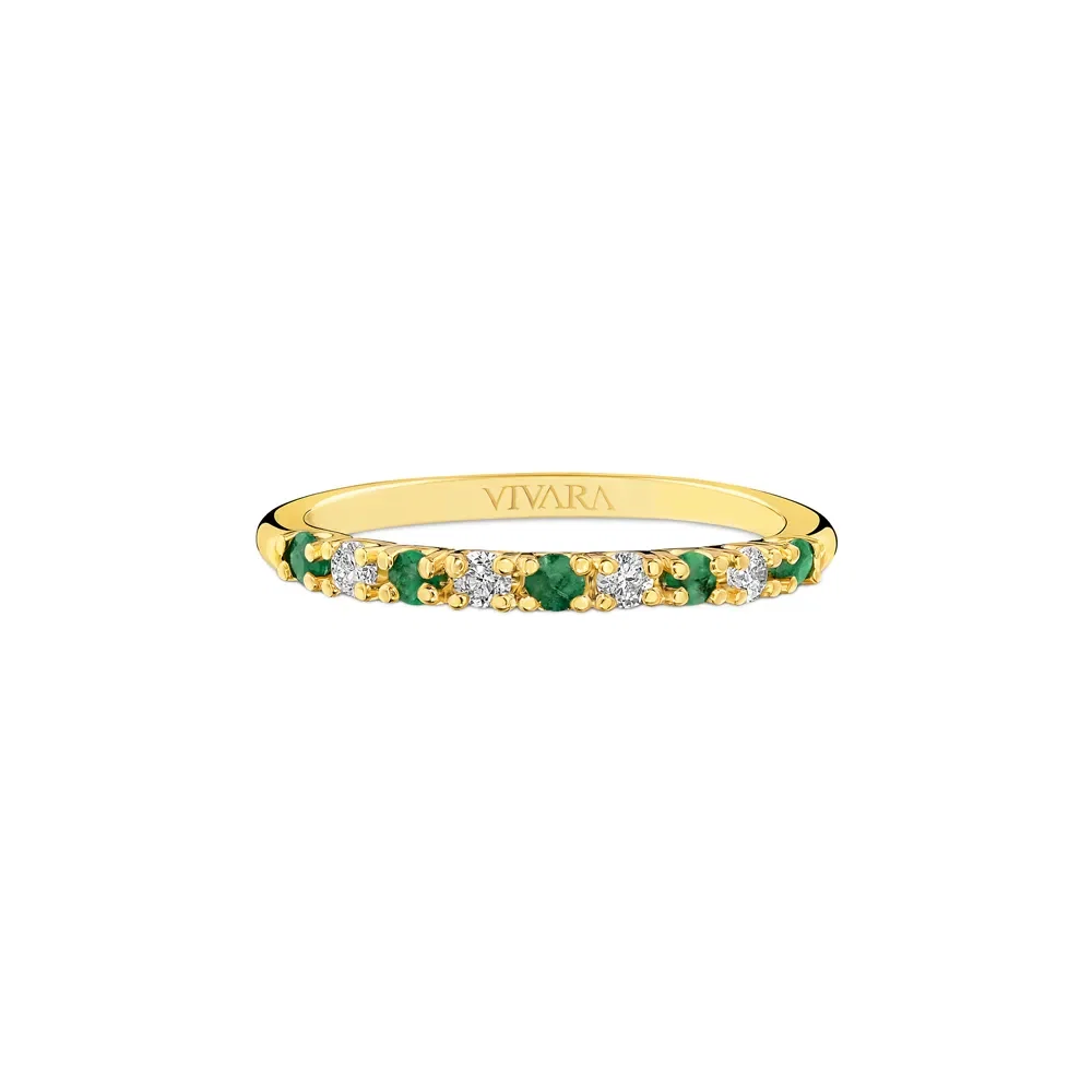 Meia Aliança Oriental em Ouro Amarelo 18k com Esmeraldas e Diamantes 0,14 ct — imagem 1