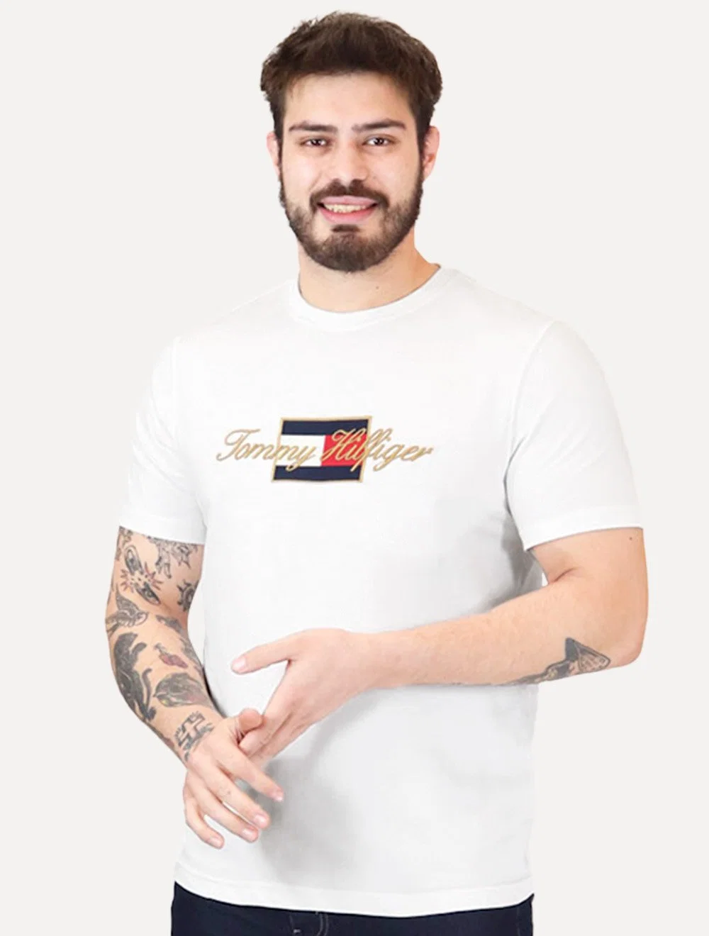 Camiseta Tommy Hilfiger Masculina Icon Gold Branca — imagem 1
