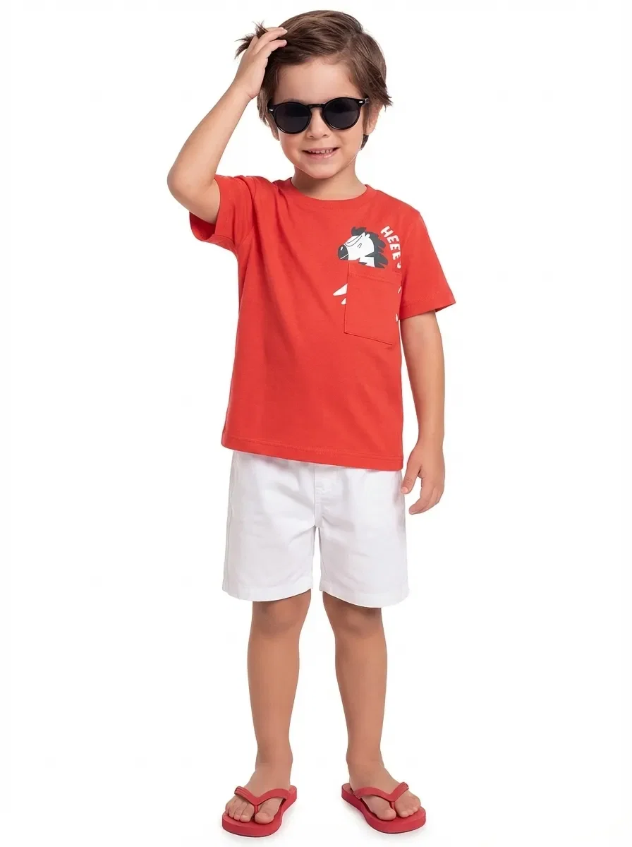 Conjunto camiseta em meia malha com bolso funcional e bermuda em sarja — imagem 1